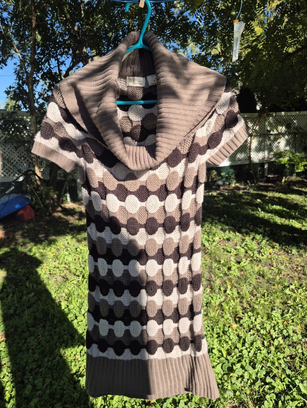 Allison Brittney Taupe, Brown & Cream Short-Sleeve Cowl Neck Sweater